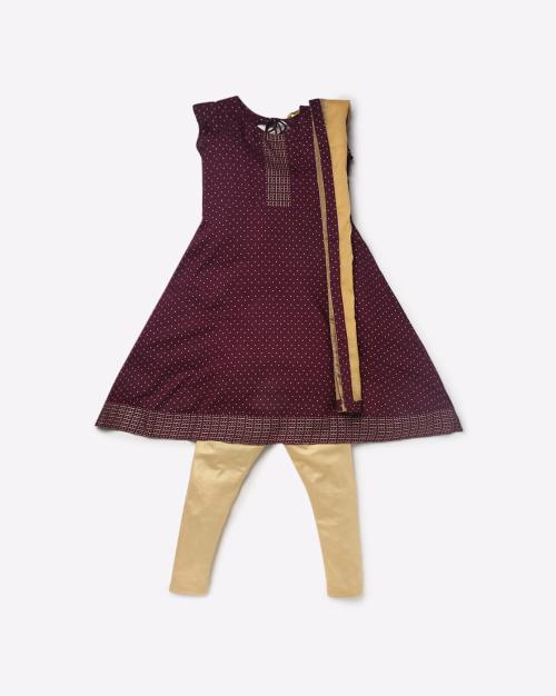 Printed A-line Kurta with Churidar & Dupatta