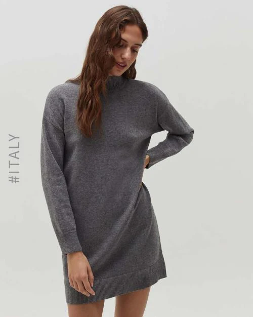 Heathered High-Neck Sweatshirt Dress