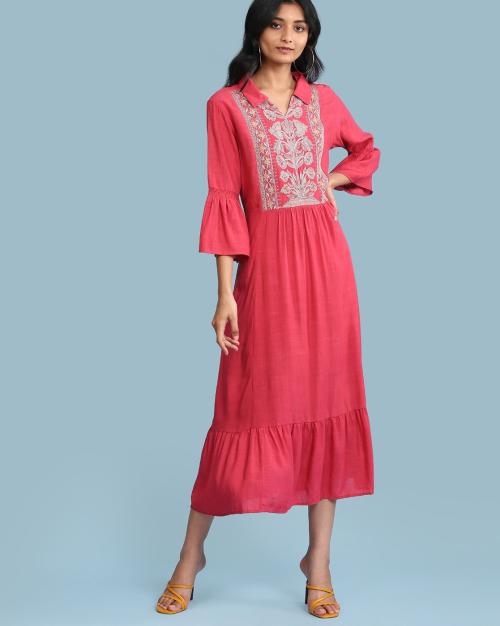 A-line Dress with Flounce Sleeves