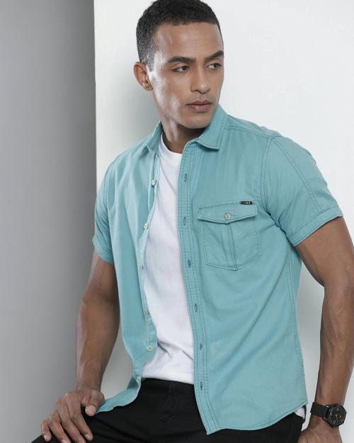 Shirt with Buttoned Flap Pocket