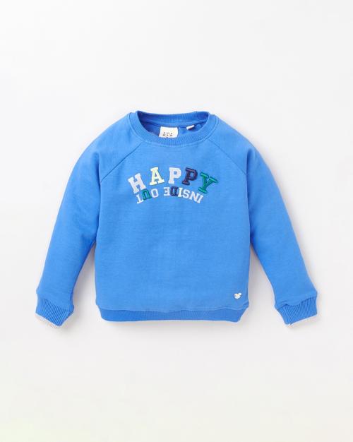 Girls Embroidered Regular Fit Round-Neck Sweatshirt