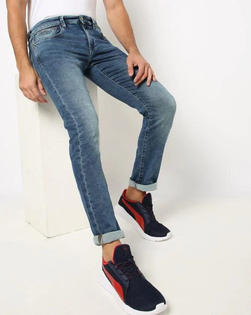 Lightly Washed Straight Jeans