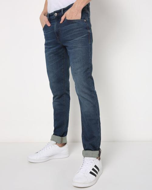 Mid-Wash Straight Fit Jeans