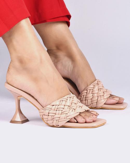 Basket-Weave Slip-On Kitten Heels