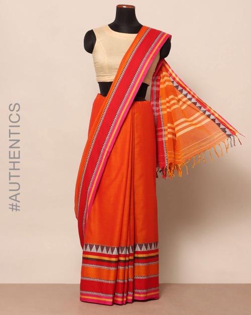 Handloom Narayanpet Pure Cotton Saree with Contrast Temple Border