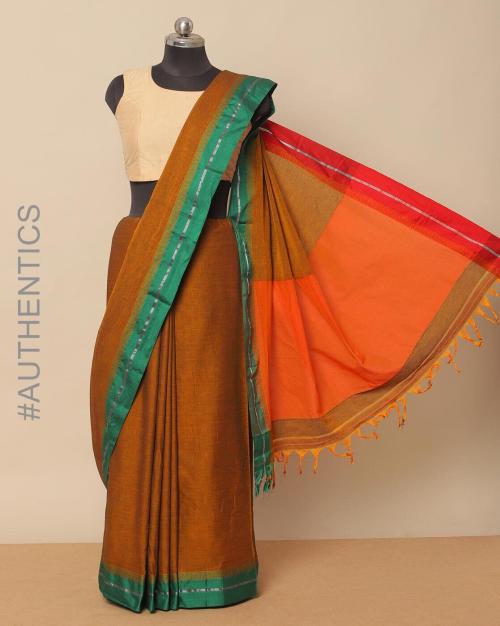 Handloom Narayanpet Pure Cotton Saree with Ganga Jamuna Border