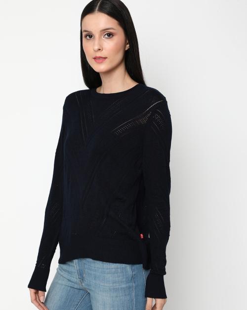 Pointelle Knit Round-Neck Top