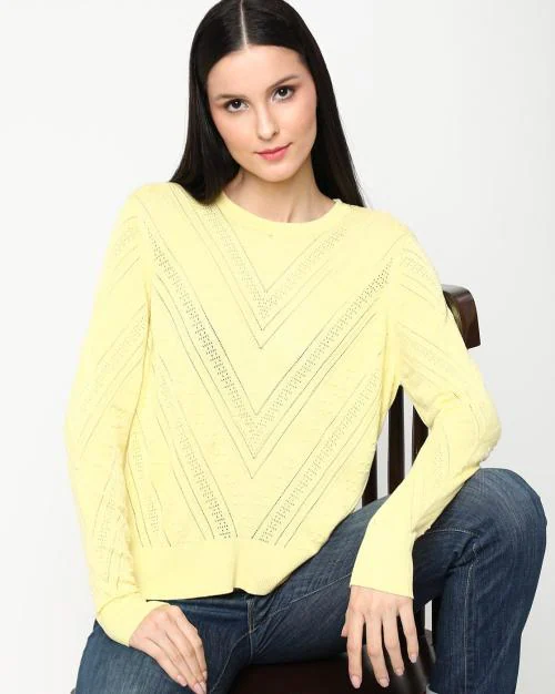 Pointelle Knit Round-Neck Top