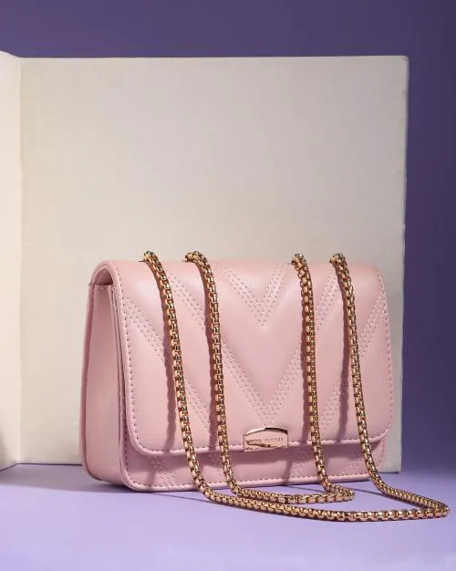 Textured Shoulder Bag with Chain Straps