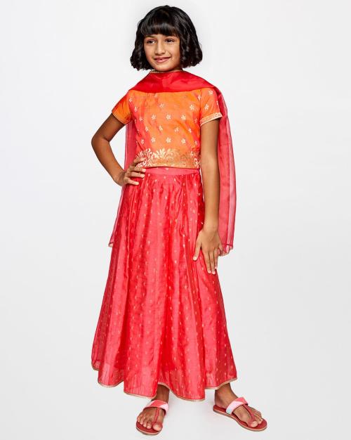 Girls Floral Print Lehenga & Choli with Dupatta