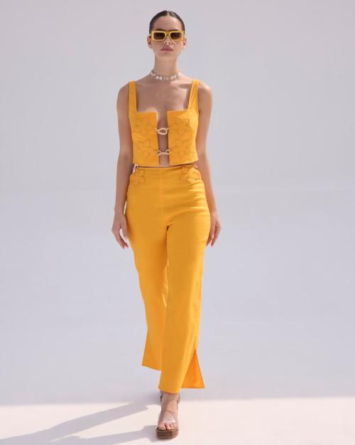 Flat-Front Straight Fit Trousers with Applique