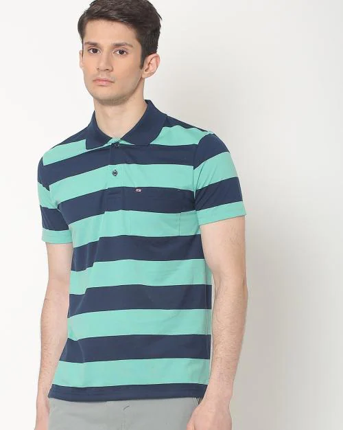 Striped Polo T-shirt with Patch Pocket