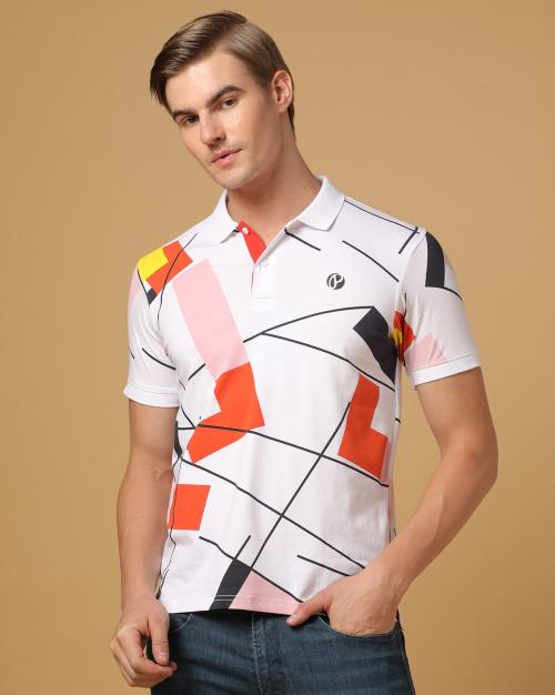 Relaxed Fit Geometric Print Polo T-Shirt