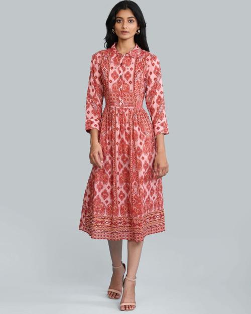 Printed Dress with Cuffed Sleeves
