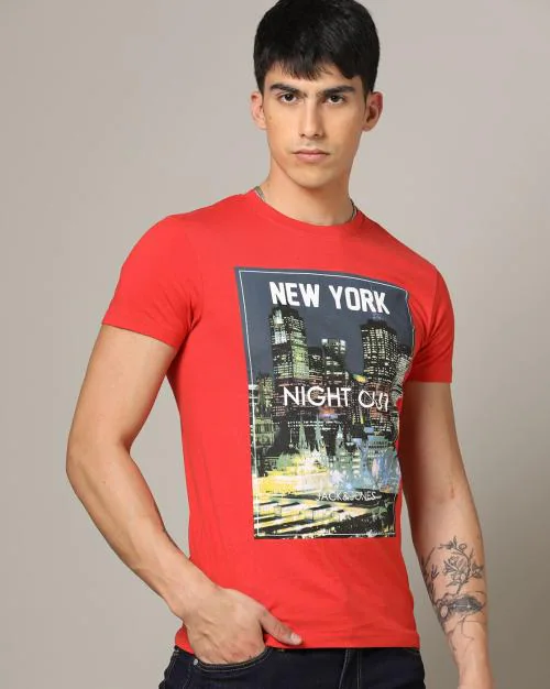 Regular Fit Graphic Print Crew-Neck T-Shirt