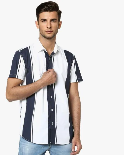 Striped Shirt with Curved Hem