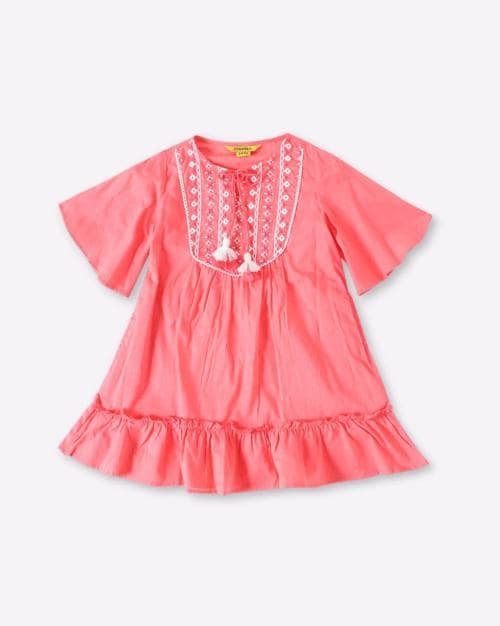 Shift Dress with Embroidered Yoke