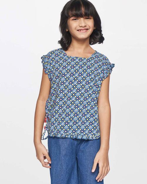 Geometric Print Top with Side Tie-Ups