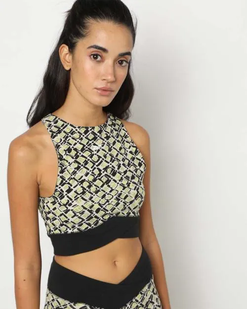 Printed Sports Bra with Cutout