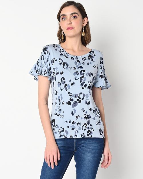 Viscose Mix Printed Round Neck Top