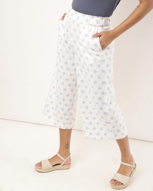 Linen Mix Wide Leg Cropped Trousers