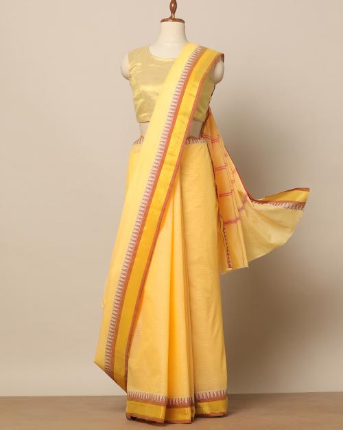 Striped South Cotton Saree with Zari Border