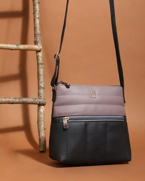 Colorblock Sling Bag with Zipper