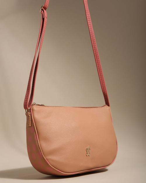 Polka-Dot Print Sling Bag with Adjustable Strap