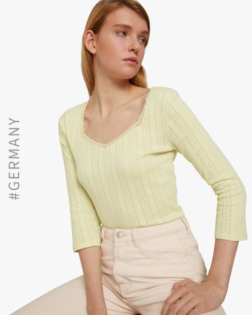Pointelle Knit Scoop-Neck Top