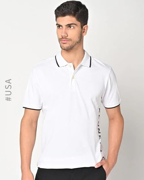 Slim Fit Polo T-shirt with Typography - JioMart