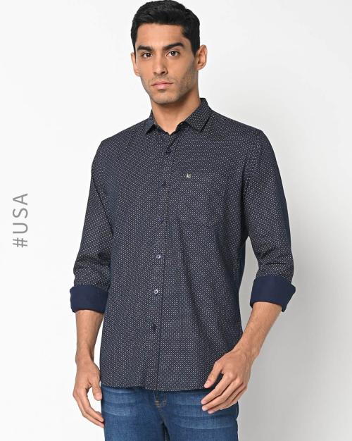 Printed Slim Fit Shirt with Patch Pocket