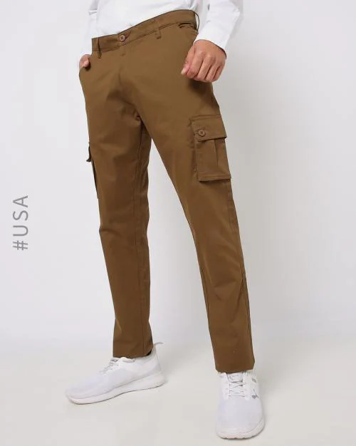 Slim Fit Flat-Front Cargo Pants