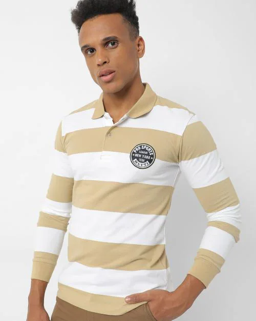 Slim Fit Rugby Striped Polo T-Shirt with Spread Collar