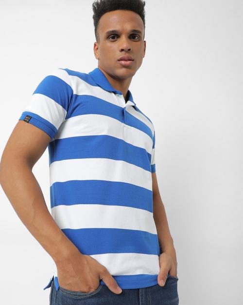 Rugby Striped Slim Polo T-shirt with Cutaway Collar