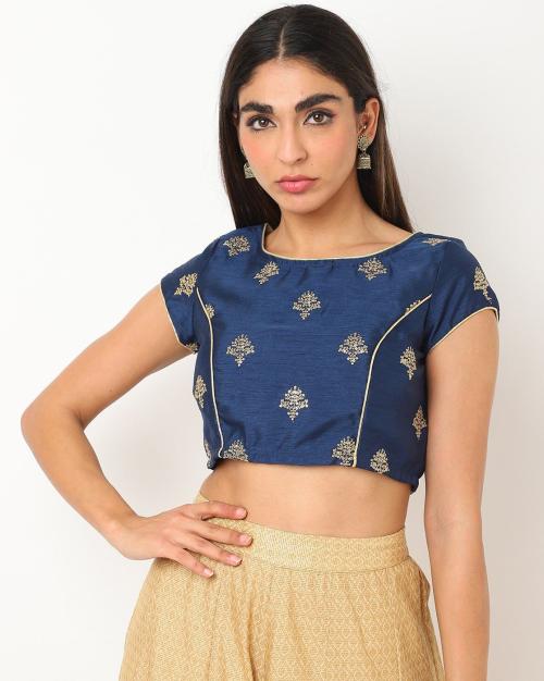 Floral Print Back-Open Blouse with Tie-Up