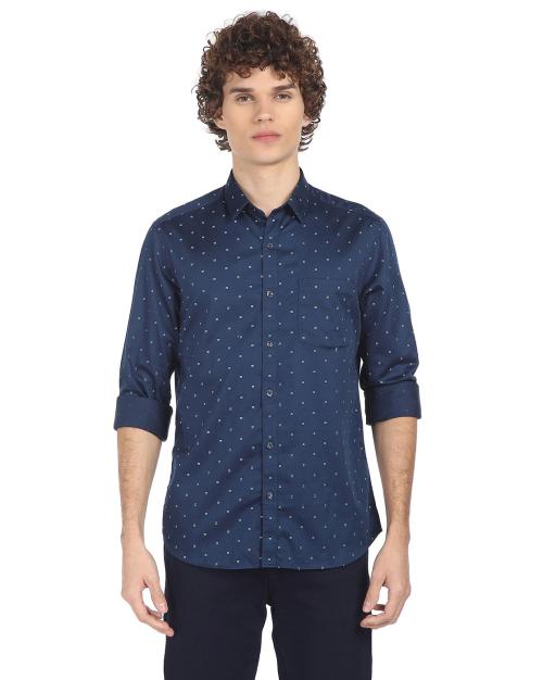 Micro Print Shirt with Patch Pocket