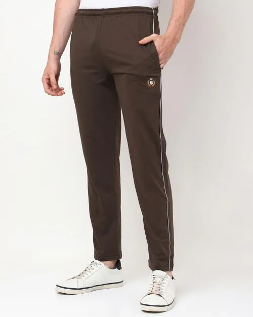 Men Heathered Track Pants with Contrast Piping
