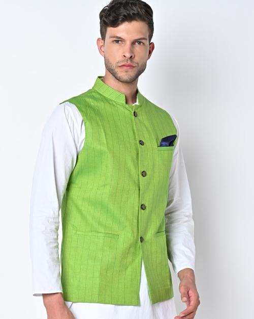 Striped Tailored Fit Nehru Jacket