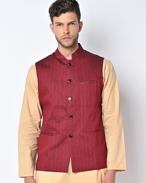 Striped Tailored Fit Nehru Jacket