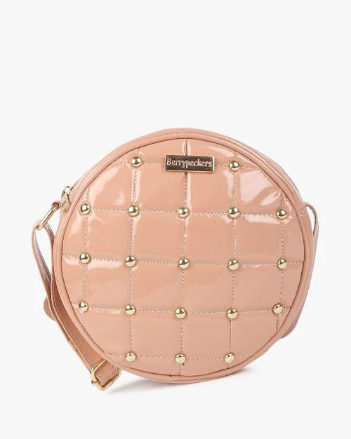 Buy Patent Round Sling Bag with Rivet Embellishment Online at Best