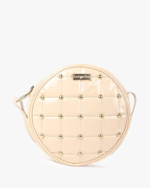 Buy Patent Round Sling Bag with Rivet Embellishment Online at Best