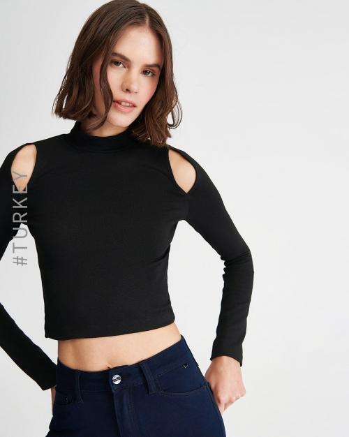 High-Neck T-shirt with Cutouts