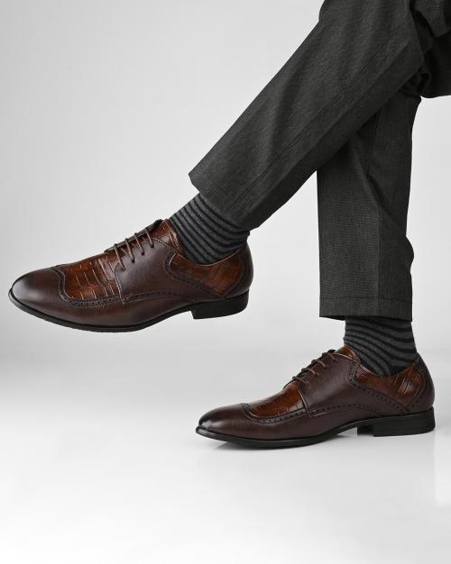 Men Croc-Embossed Lace-Up Brouges Shoes