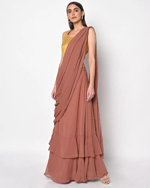 Flared Saree Skirt with Ruffles