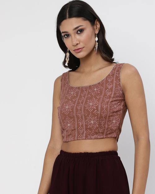 Embroidered Round-Neck Blouse