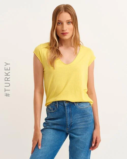 Loose Fit V-neck Cotton T-shirt