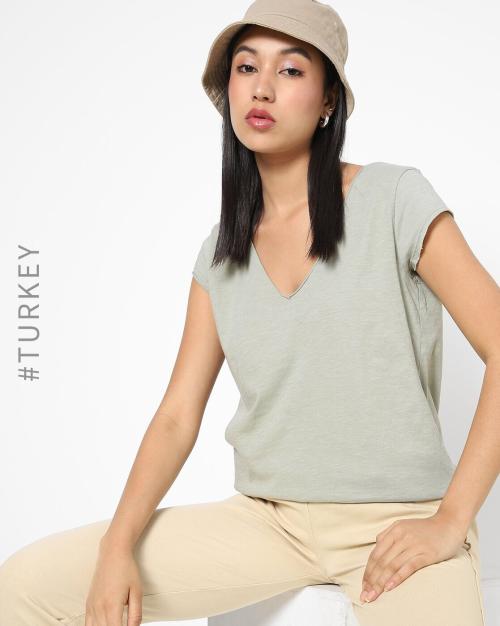 Heathered V-neck Loose Fit T-shirt
