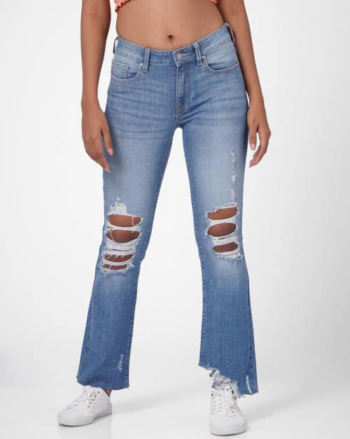 Distressed & Mid-Wash Bootcut Jeans