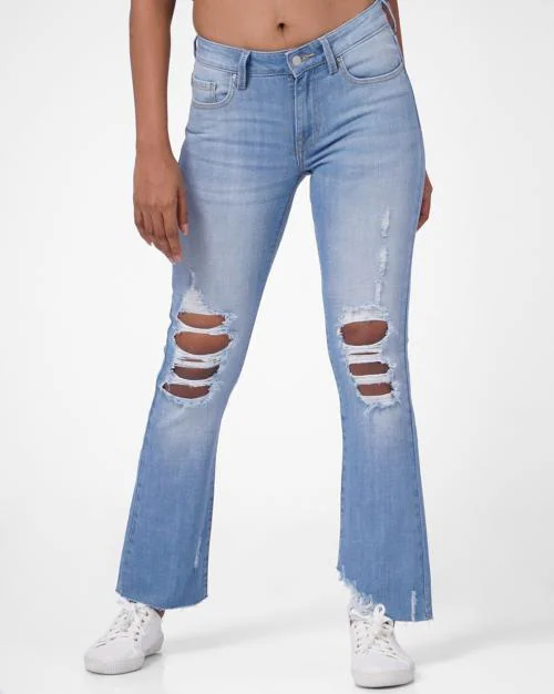 Distressed & Mid-Wash Bootcut Jeans