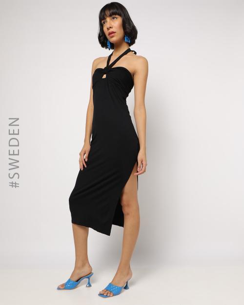 Halterneck Bodycon Dress with Slit